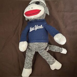 Ty NY Sock Monkey Plush With Blue New York Hoodie